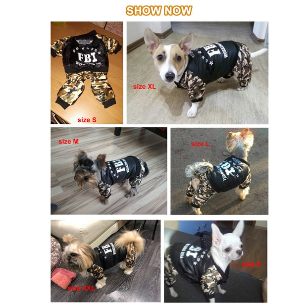 Cool FBI Pet Dog Clothes Overall Thickening Dog